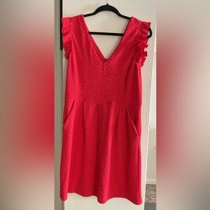 Tabitha Red Smocked Cap Sleeve Dress w/ Pockets
